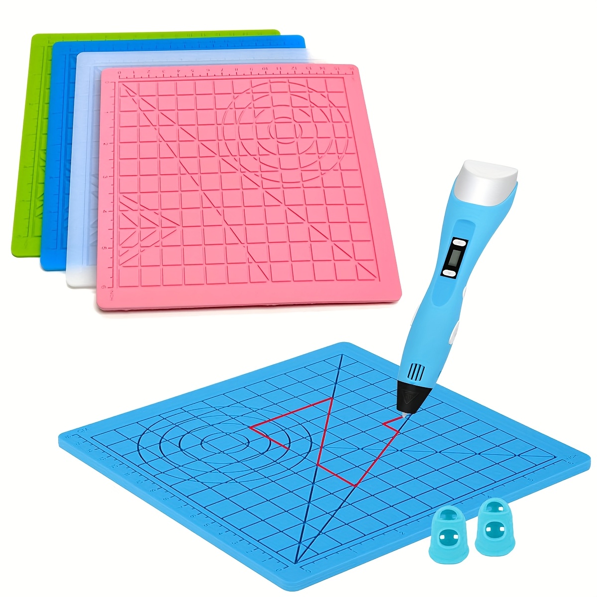 

A 3d Pen Mat, 7x7 Inches Silicone 3d Printing Pad With Geometric Templates, Includes 2 Finger Caps, For 3d Drawing, Doodling, And Diy 3d Printing Accessories.