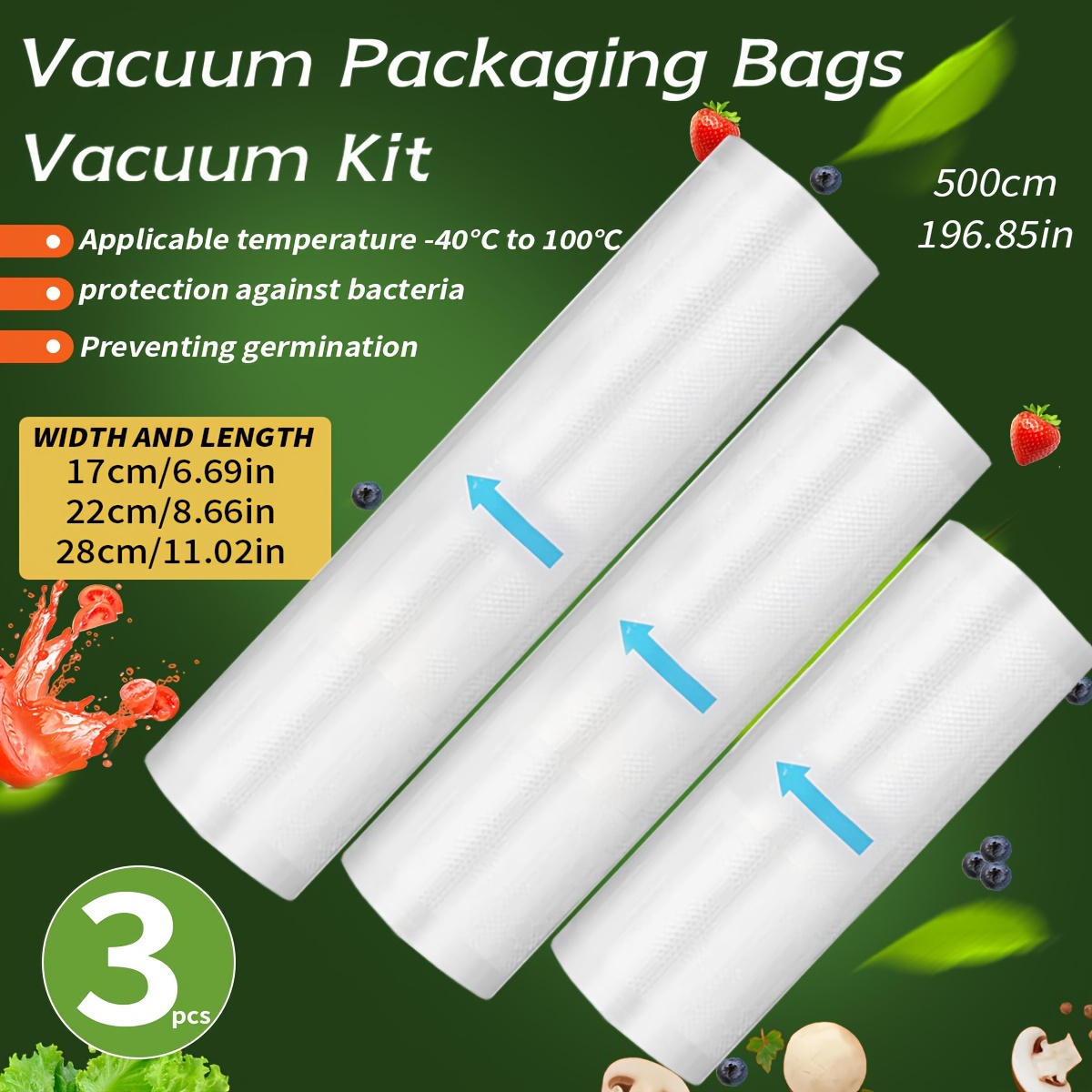 

3-piece Vacuum Seal Bags For Food - 5m, Bpa-free, 7-layer Diamond Pattern, Perfect For Sous Vide & Preservation, Kitchen Storage Essentials Vacuum Sealer Bags Food Vacuum Sealer Bags