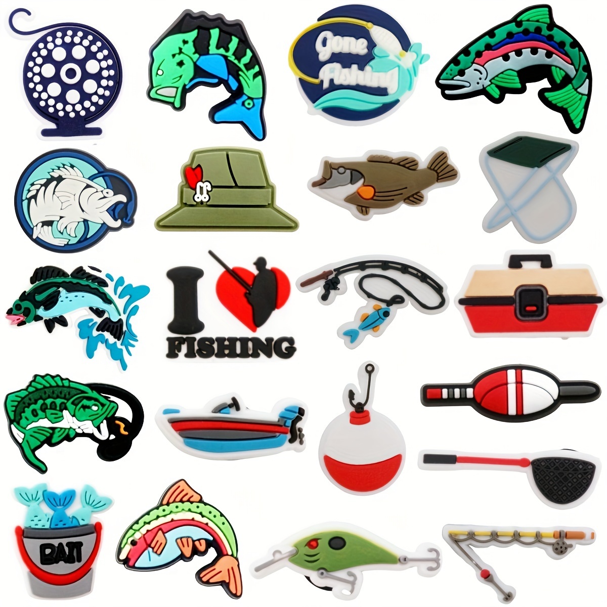 

21-pack Cute Fishing Series Pvc Shoe Charms Set - Animal Themed Accessories For Crocs, Sandals, Wristbands & Beach Bags - Diy Decoration For Shoes And Fashion, Ideal For Birthday And Party Gifts