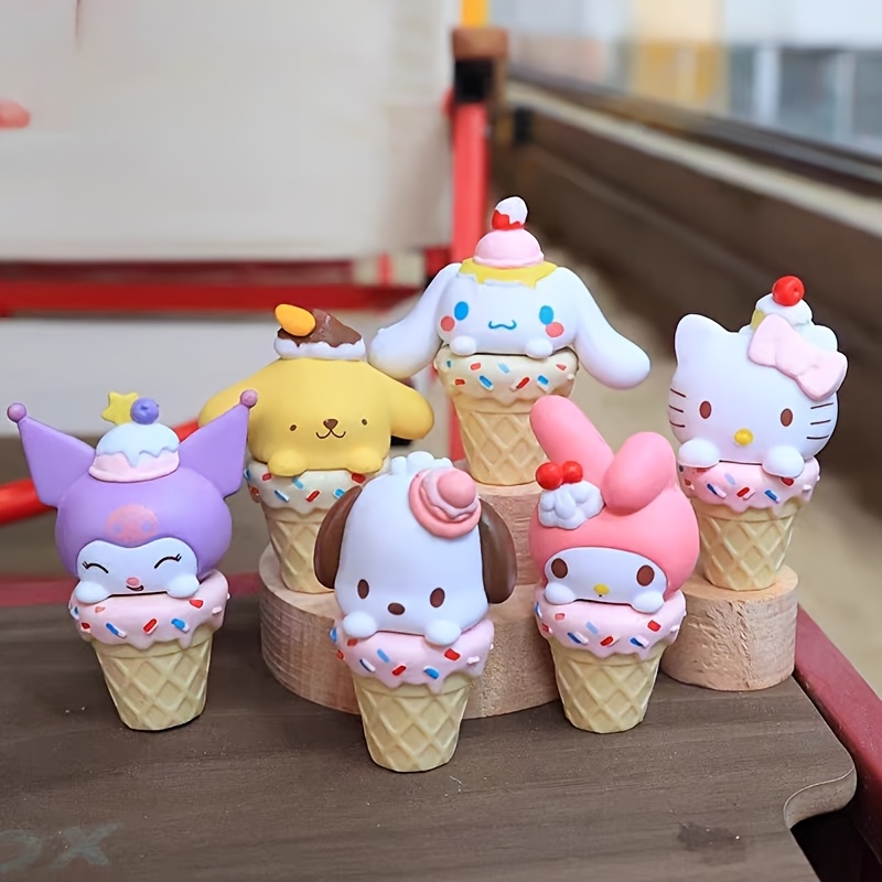 

6pcs Sanrio Ice Cream Figurines Set - Pvc Cartoon Collectibles For Desk & Cake Decor - Perfect Christmas & Halloween Gifts