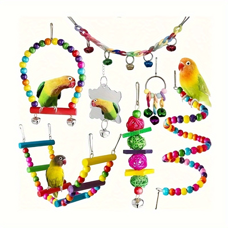 

7pcs Colorful Bird Hanging Toys, Colorful Swing Toy, Hanging Chewing Parrot Toys, Climbing Ladder, Bird Puzzle Toys, Provides Entertainment And Exercise