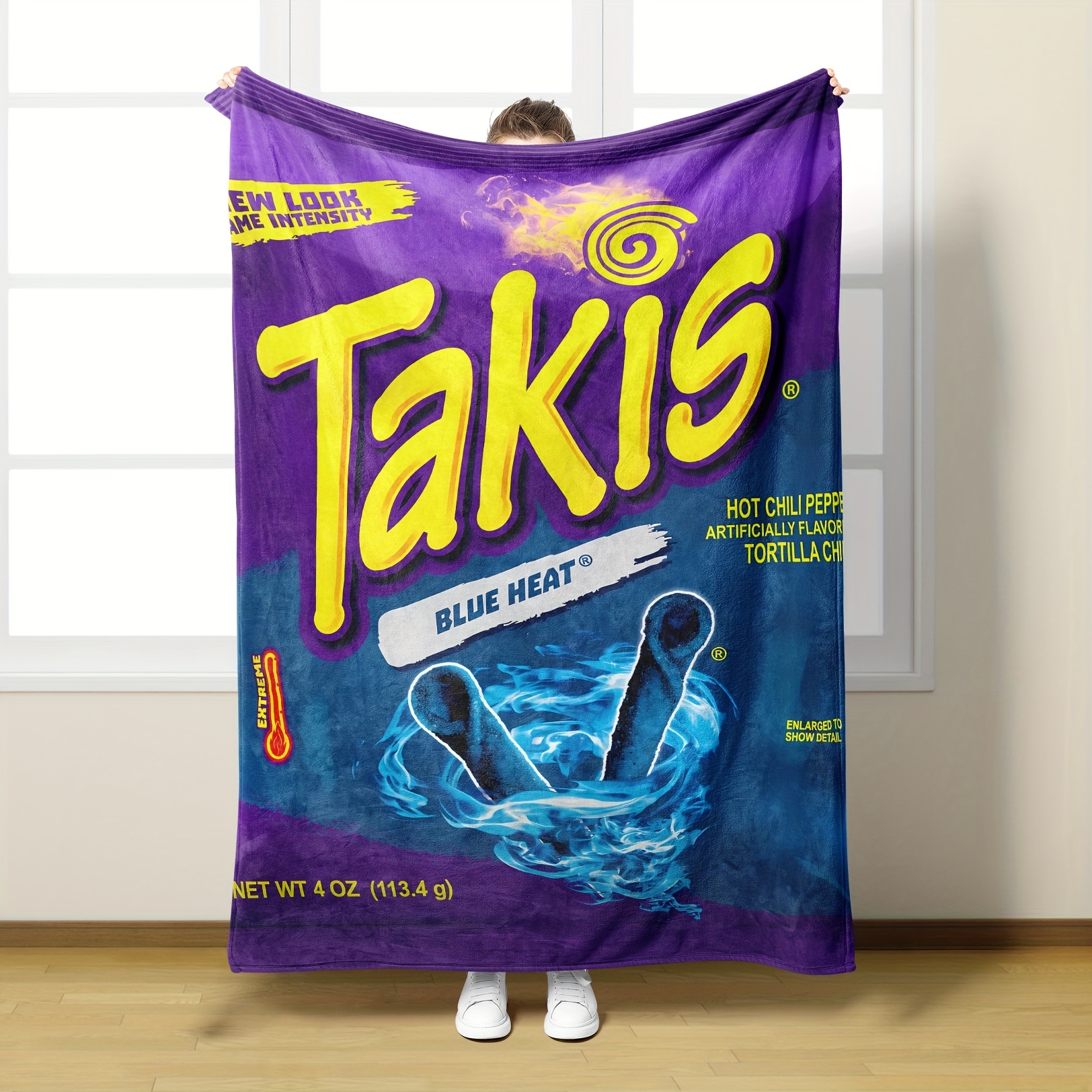 

Takis Blue Heat Pepper Flavored Tortilla Chips Contemporary Print Flannel Blanket - Knitted Polyester, All-season Comfort For Home & Travel, Cartoon Theme With Unique Embellishments