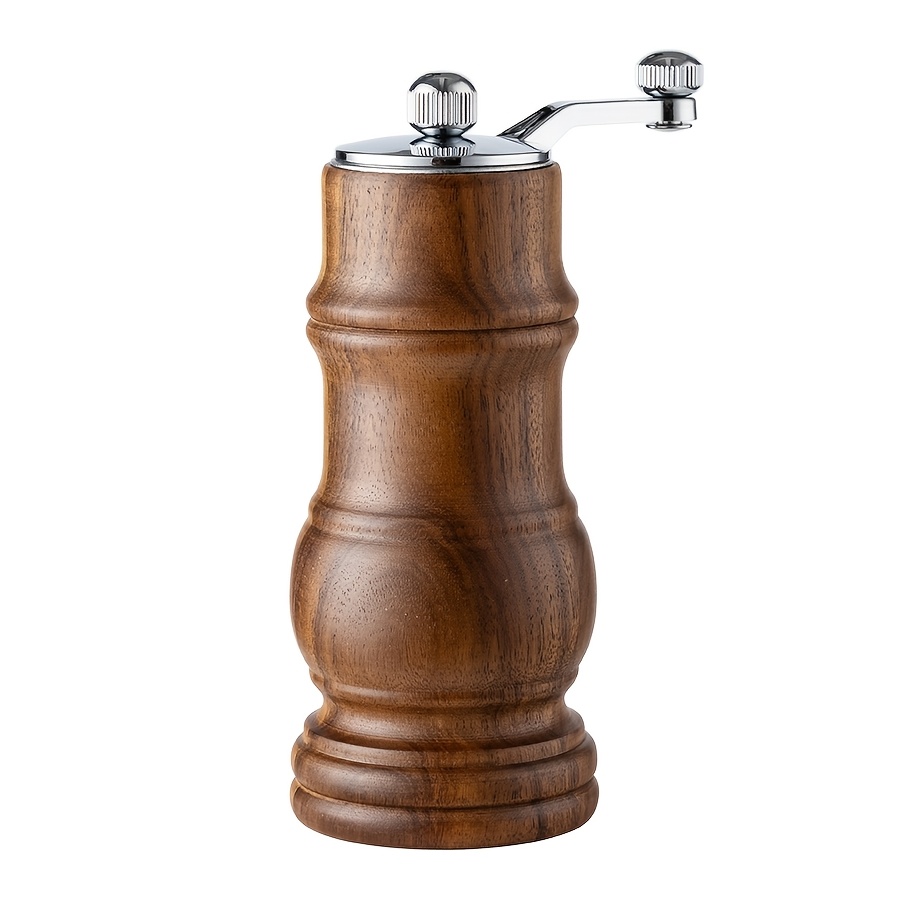 TEMU Solid Wood Hand-crank Pepper Grinder With Ceramic Core & Wood Suitable, Manual , And Pepper Mill, Grain For, Camping, Or Outdoor Use - Ceramic
