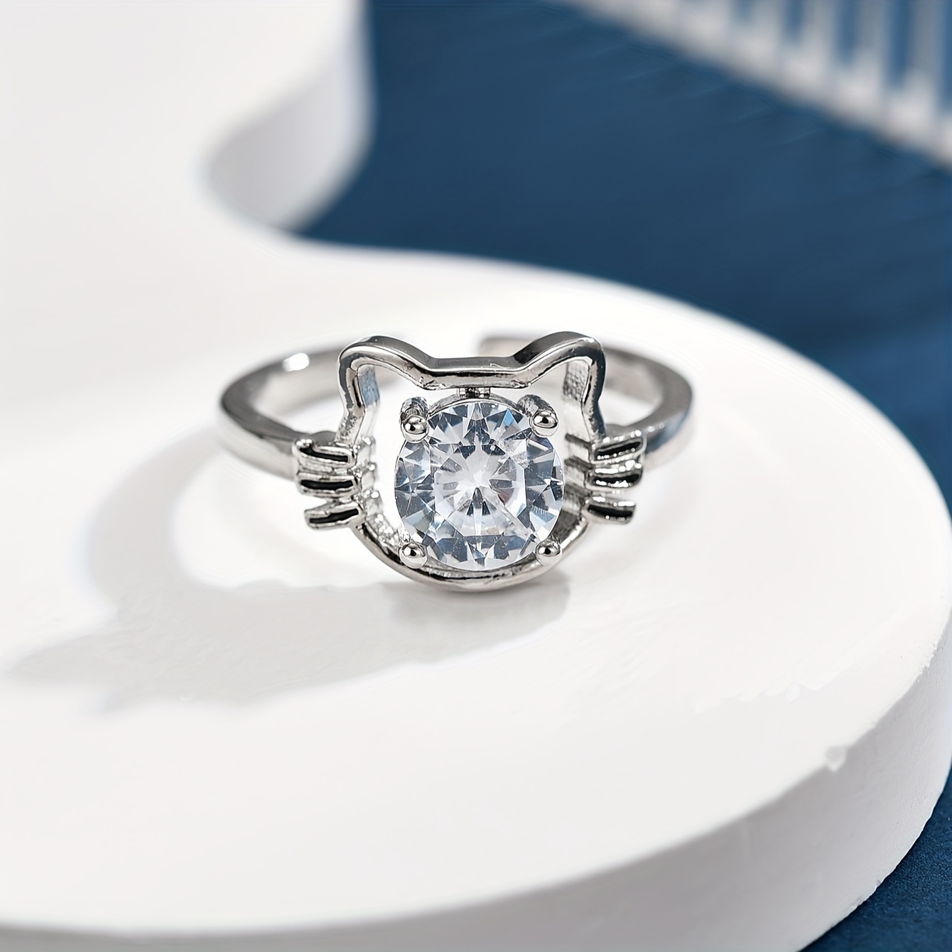 Cartoon Cat Women's Ring With Zirconia