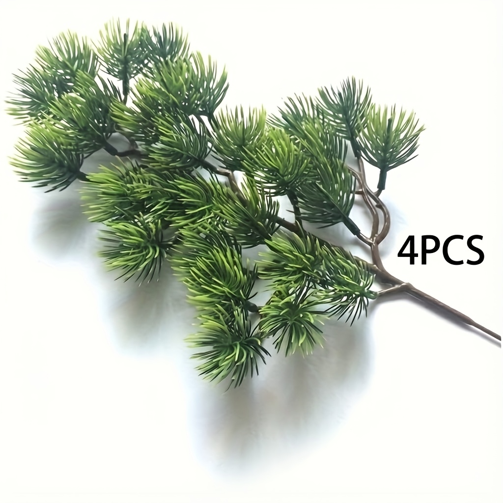 Image of 4pcs Artificial Pine Tree Branches – Plastic Pine Leaves For Christmas Decor, Crafts, And Home Office Decoration – No Battery Needed