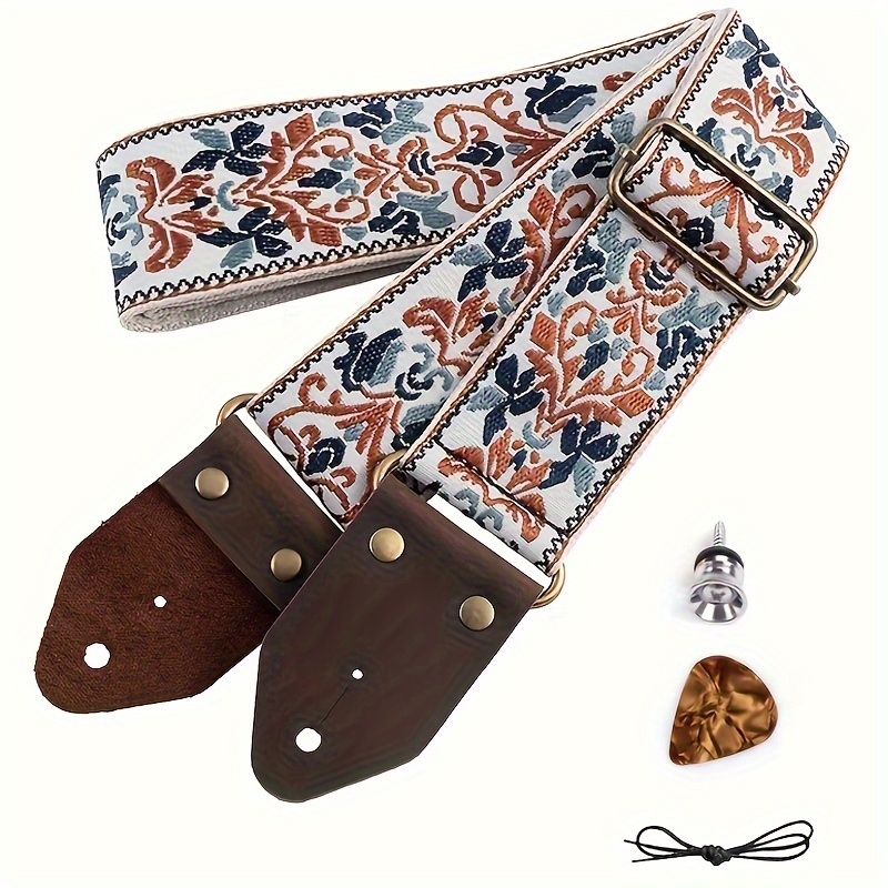 

Premium Jacquard Embroidered Guitar Strap With Leather Ends - Bass, Electric & Acoustic Guitars - Ideal Gift For Musicians