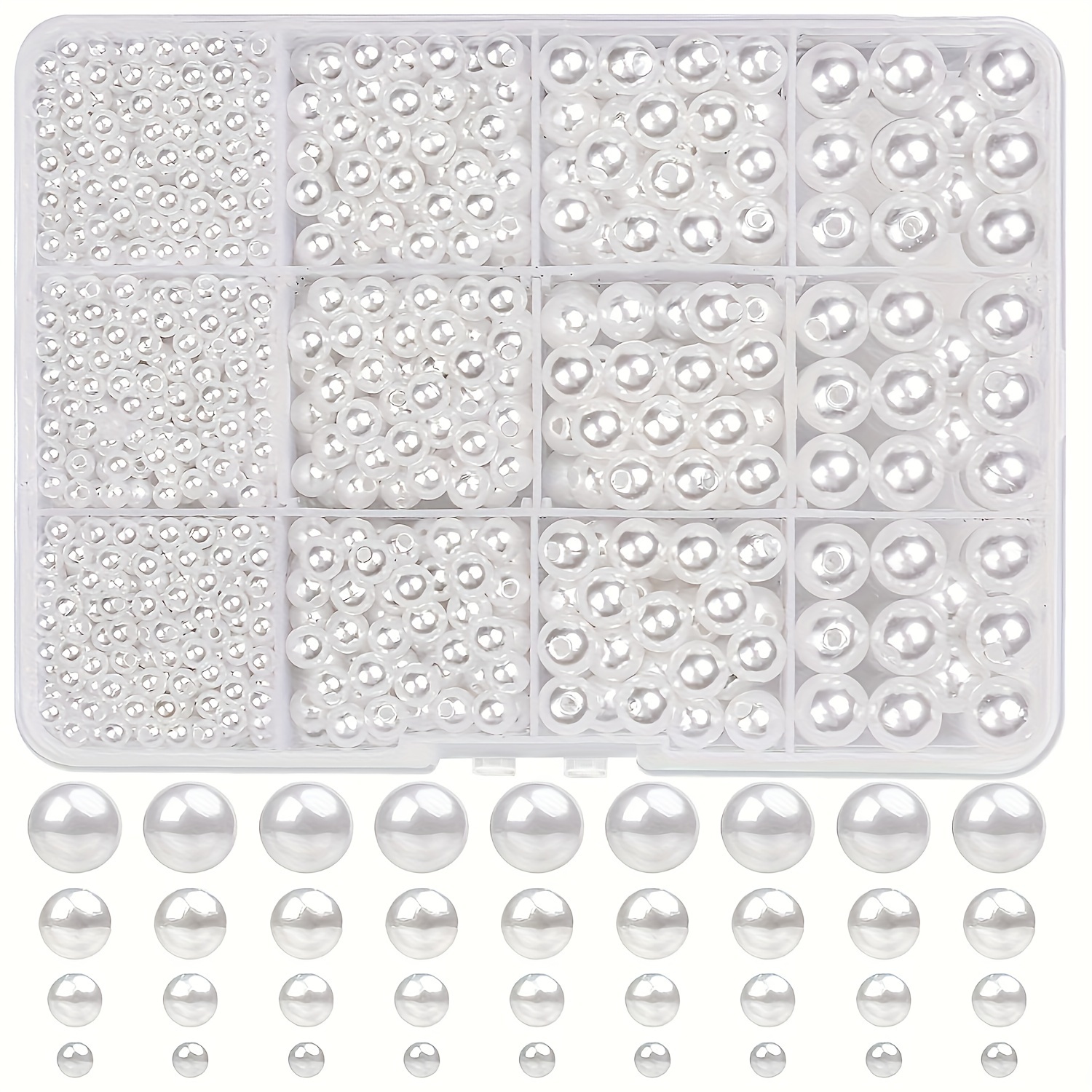 1320pcs 4/6/8/10 Milli Round Rice White/ 12 Box Diy Beaded Bracelet Necklace Round Colored Beads, Craft Beads, Round Beads With Hole Thread, Diy Bracelet, Necklace, Craft Beads