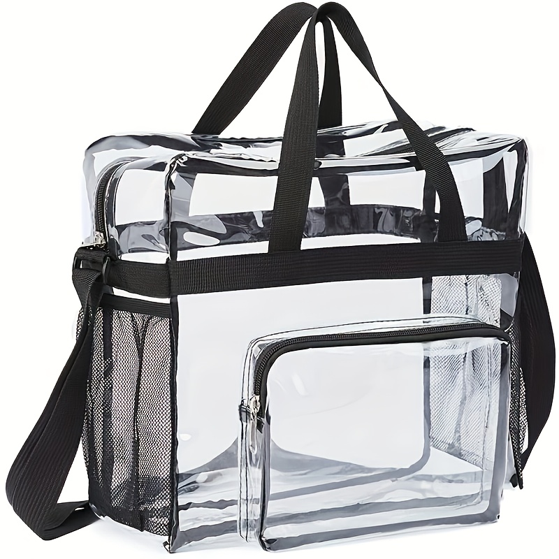 TEMU Transparent Pvc Large Capacity Toiletry Bag With Zipper Pocket, Portable Shoulder Bag - Stadium Approved Clear Bag With Shoulder Strap & Double Handles For Sports Events Concerts Work