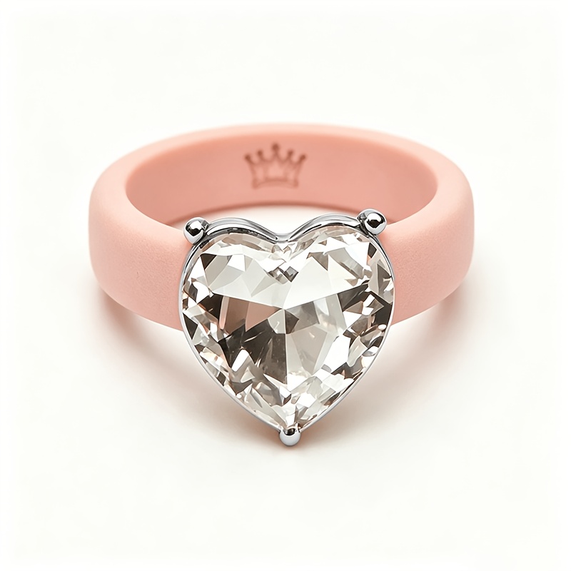 TEMU 1pc Women's Ring Inlaid With Heart-shaped Glass, Suitable For Daily Wear Or Festival Party Jewelry, Exquisite Promise Ring For Women, Gift For