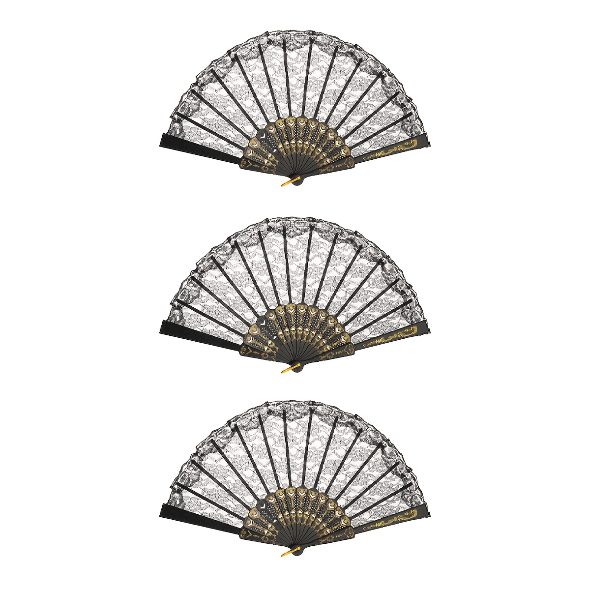 TEMU 3pcs Black Vintage Folding Fan Gothic Style Themed Party European Matching Additions Stage Play Film Historical Drama Dressing Beautifying