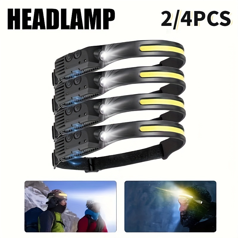 

2/4pcs Cob & Led Rechargeable Headlamp, - Induction Headlight 6 , Headlamp, For Running Camping