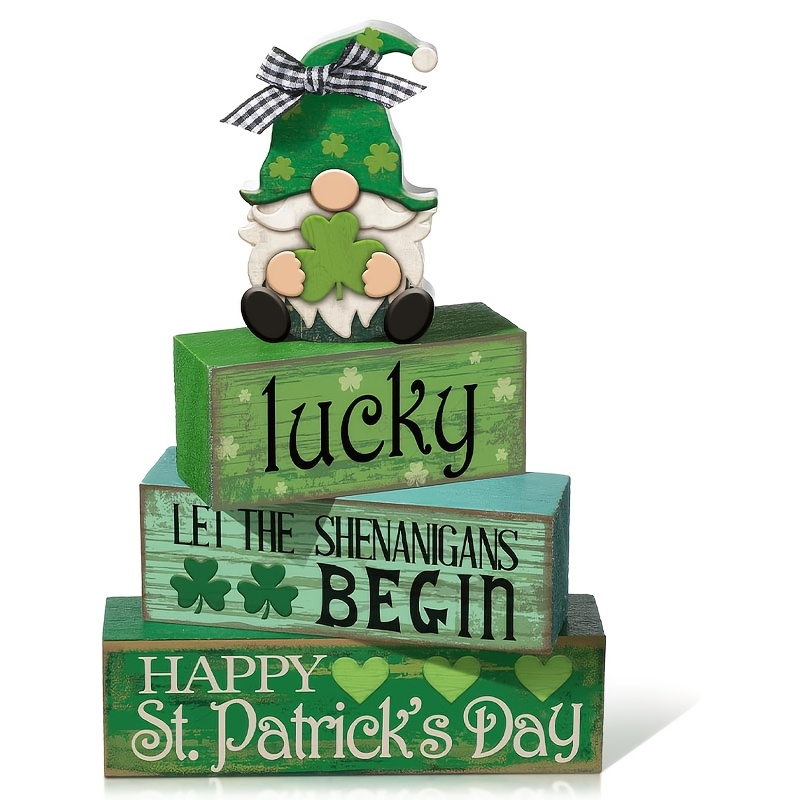 TEMU Decorative Sign, Plaque, 4pcs 's Day Dining Table Decoration, Wooden Dwarf Clover Block Logo, Happy 's Day Dining Table Centerpiece Irish Wooden Home