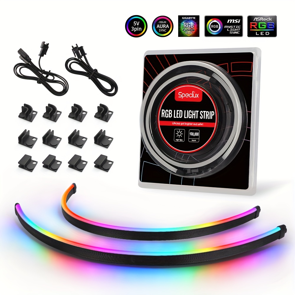 

Neon Addressable Rgb Pc Led Strip, 2x15.7inch Ws2812 Rgb Rainbow Magnetic Argb Strip For 5v 3-pin Aura Sync, , Msi Sync, With 12pcs Strong Magnetic Brackets