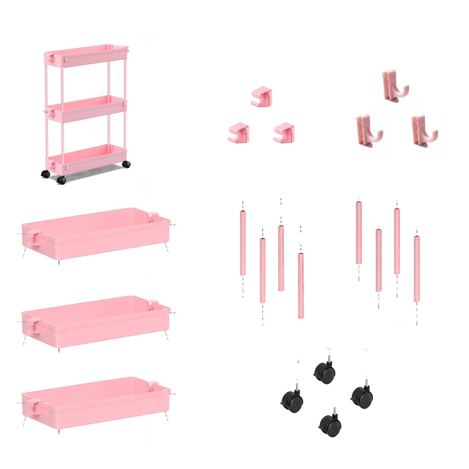 Image of Rolling Utility Cart, Metal Storage Cart With Wheels, Easy Assembly, For Kitchen, Bathroom, Office, Living Room, Laundry Room, Craft Art Storage, Narrow Shelf Organizer, Rolling Storage Trolley Cart