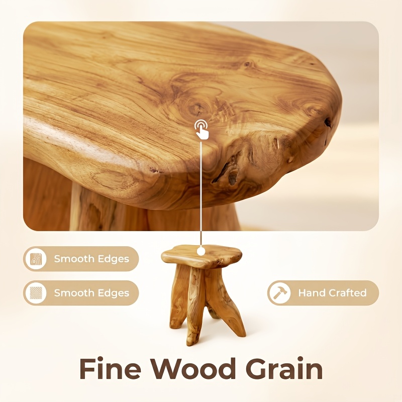 1pc Natural Solid Wood Square Side Table - an Elegant Artistic Decorative Side Table for Home, Kitchen Dining, Or Courtyard That Instantly Enlivens Your Space with a Vibrant And Artistic Atmosphere. It Can Serve As a Stylish Casual Stool