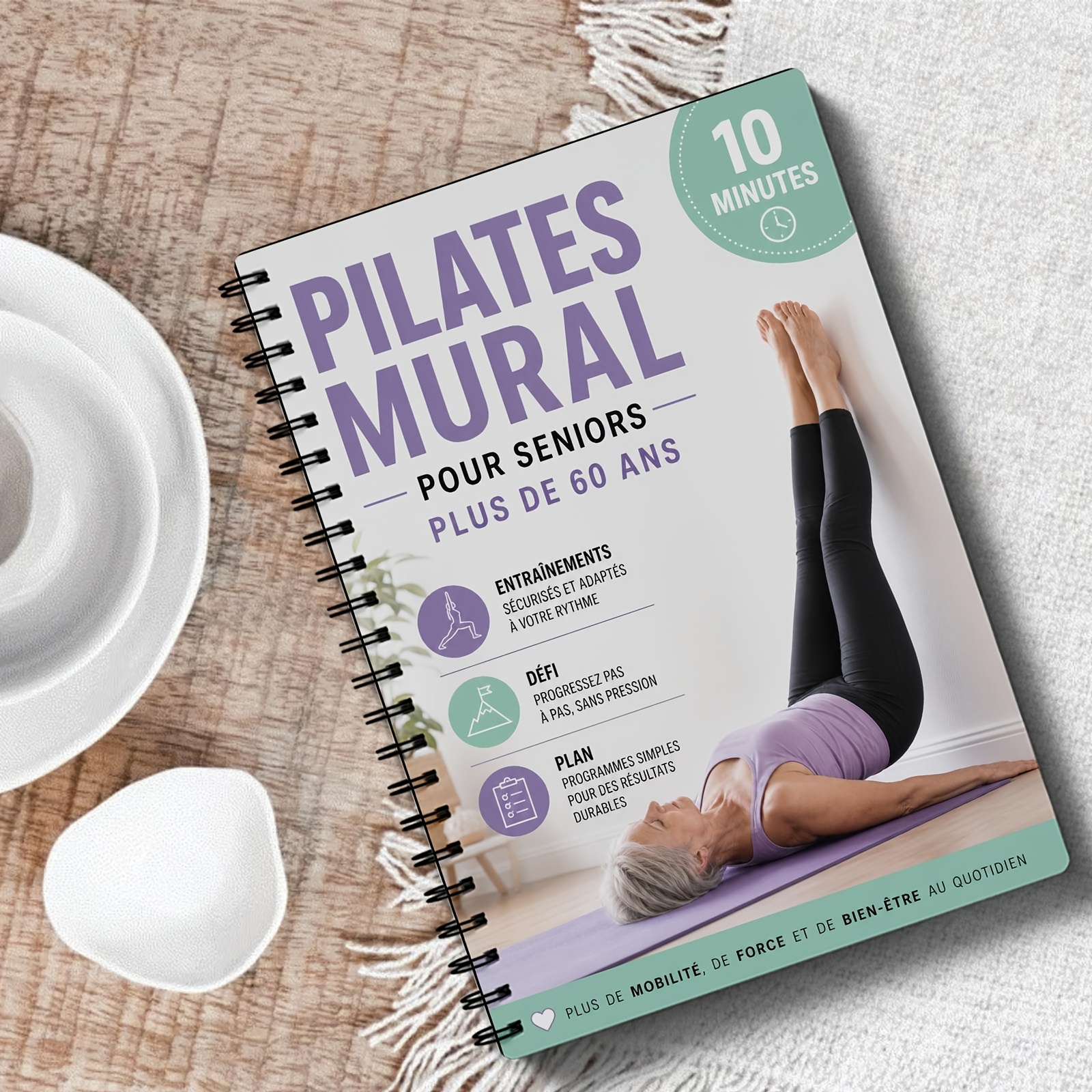 TEMU 'entraînement Pilates original français de pour femmes, seniors et débutants - Exercices muraux à faible intensité à reliure spirale pour salle