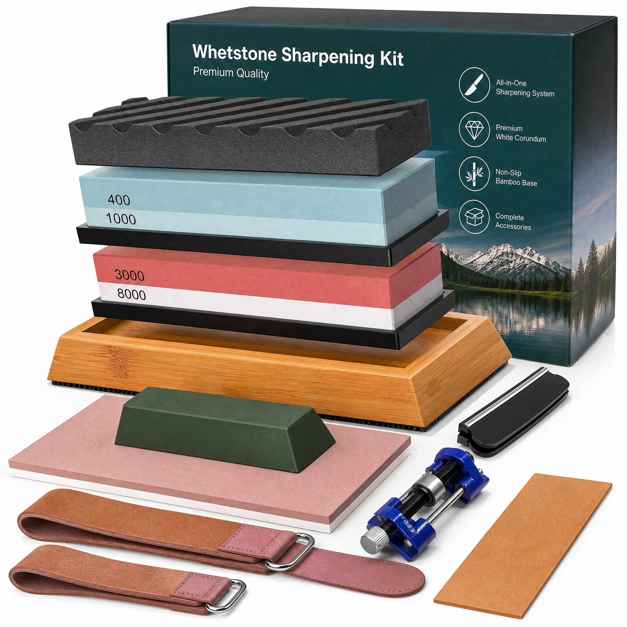 Lixada 400#/1000# 3000#/8000# Premium Whetstone Cut Sharpening Stone Set Sharpener Non Slip Base Cutter Sharpener