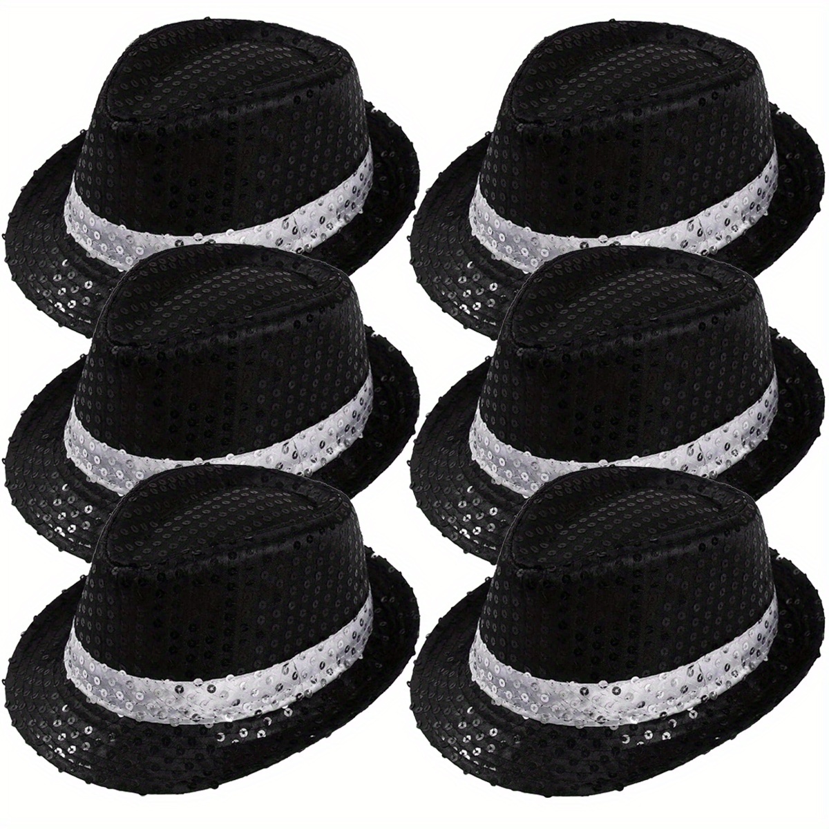 E-shop D 6er-Pack Disco Pailletten Hut - Funkelnder Glitzer Partyhut für Damen und Herren, 70er 80er Kostüm Accessoire, Neujahrs Rave Festival,