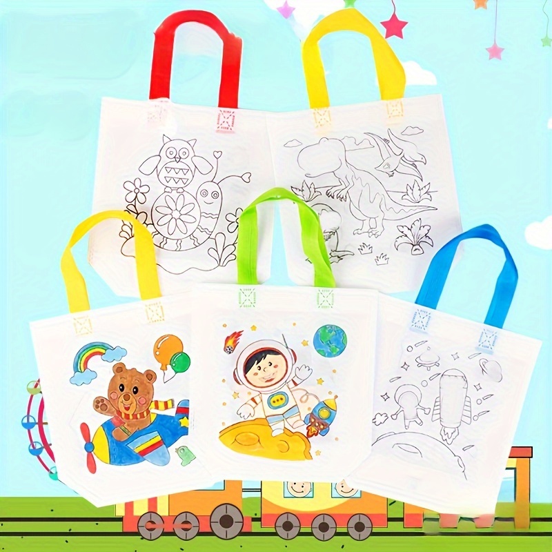 

12 Pack Diy Canvas Tote Bags - Handmade Colorable Bags, Two-sided Design, Canvas Material, Perfect For Fun Birthday Gifts