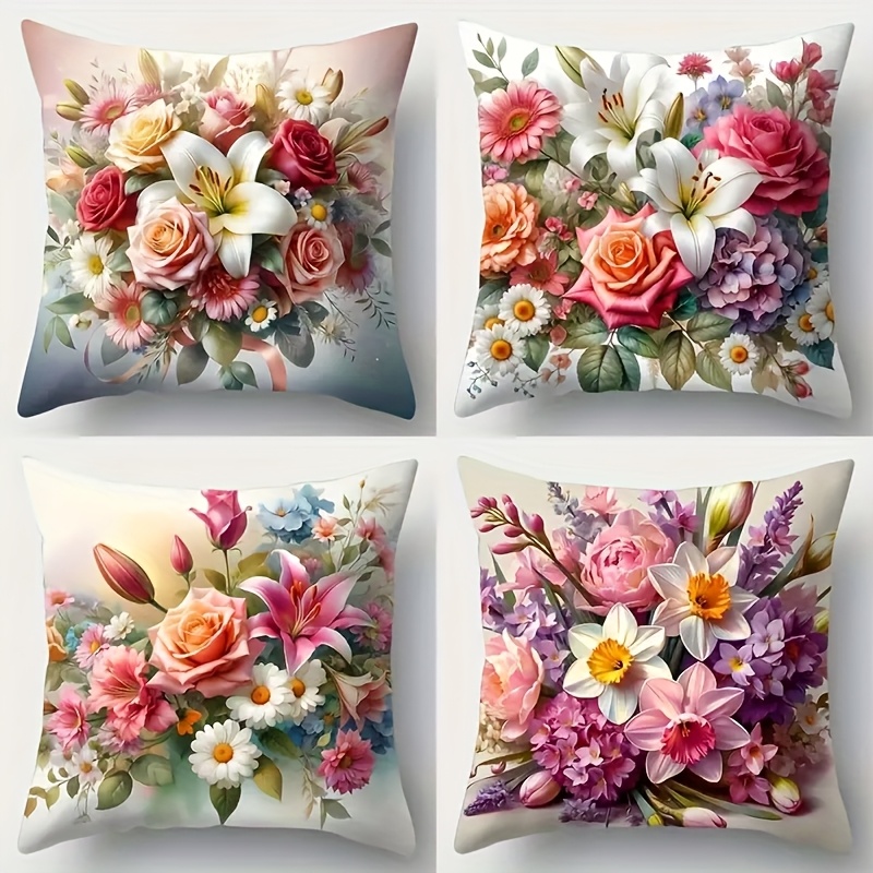 

4-pack Print Polyester Pillowcases, Machine Washable Zippered Cushion Covers For Home, Bedroom, Living Room, Office, Farmhouse, Hotel Decor - Woven Fabric, Room Types