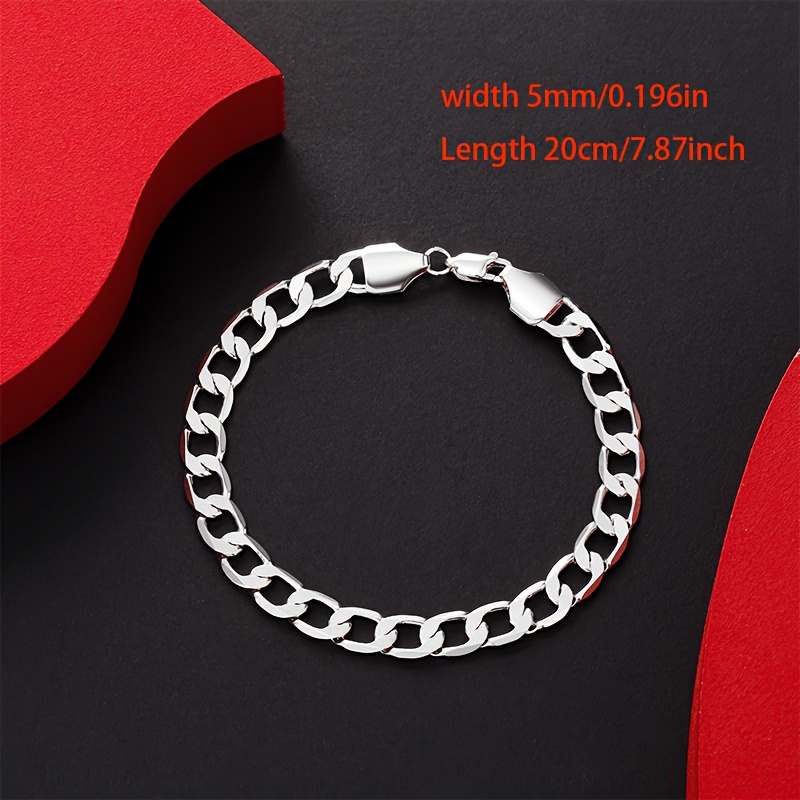 Image of 925 Sterling Silvery Men's Silvery Cuban Bracelet Shining Hypoallergenic Fashion Jewelry Father's Day Valentine's Day Gift Exquisite Gift Box