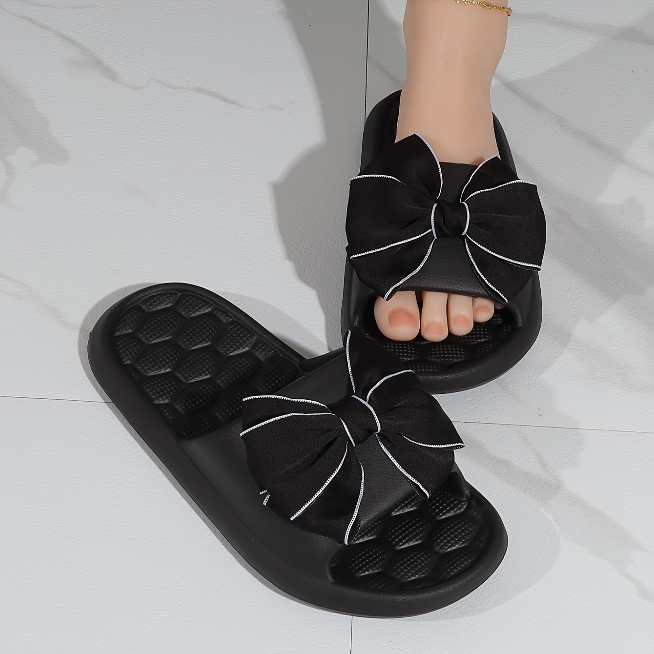 Image of Women's Summer Eva Soft Sole Indoor Home Bathroom Slippers With Bowknot , Women Shoes
