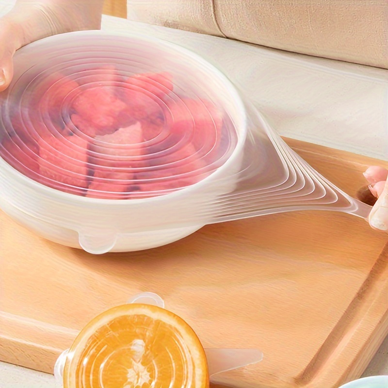 6 pack of adjustable elastic silicone lids for cans dishes and bowls reusable and   details 4