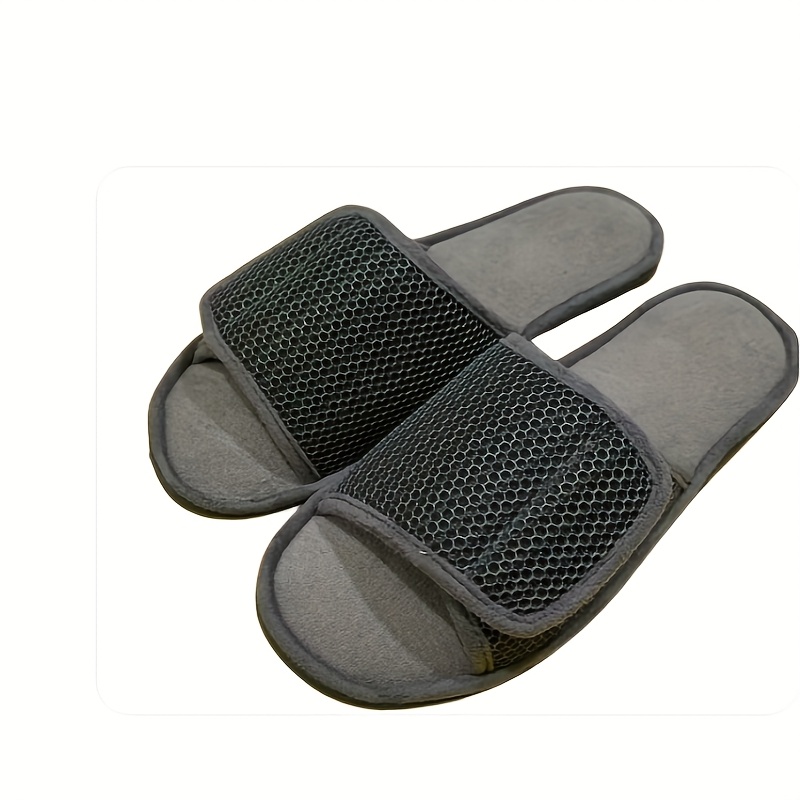 Men\'s Dark Grey Open Toe House Slippers Breathable Slip-on Indoor Slippers Amazon.com | WALKFUN Adjustable House Slippers for Men Open  main image 2