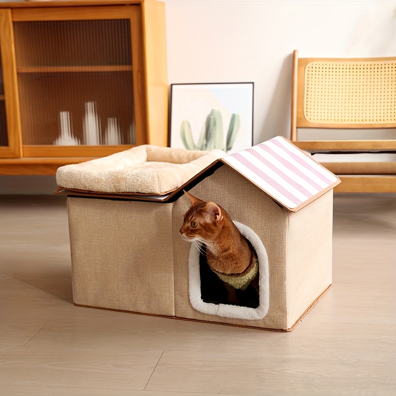cat bed   universal pet house comfortable sleep cat villa foldable portable cat cottage Product details 4