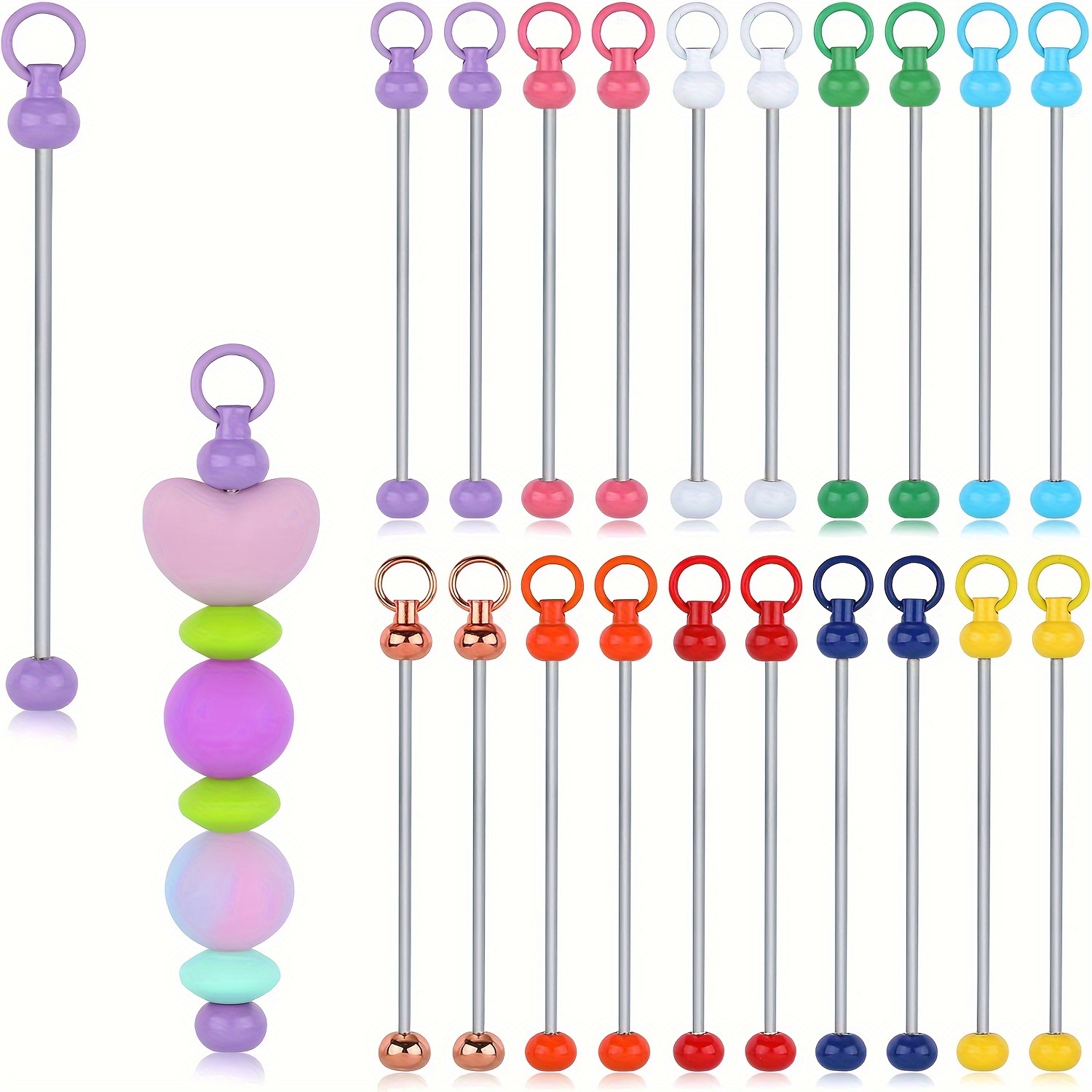 

20pcs Diy Beaded Keychain Making Kit With Blank Rods - Vintage Style Iron Craft Set For Christmas Gifts & Bag Charms