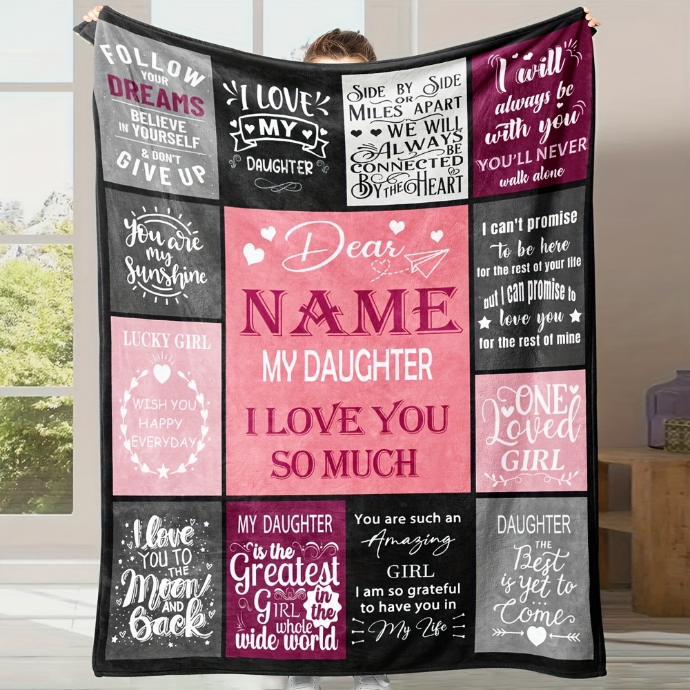 TEMU 1 Personalized Blanket Featuring The Names Of Daughters, Themed Text Wishes, Ideal As Birthday Gifts. Customized Name Blankets Make Great For
