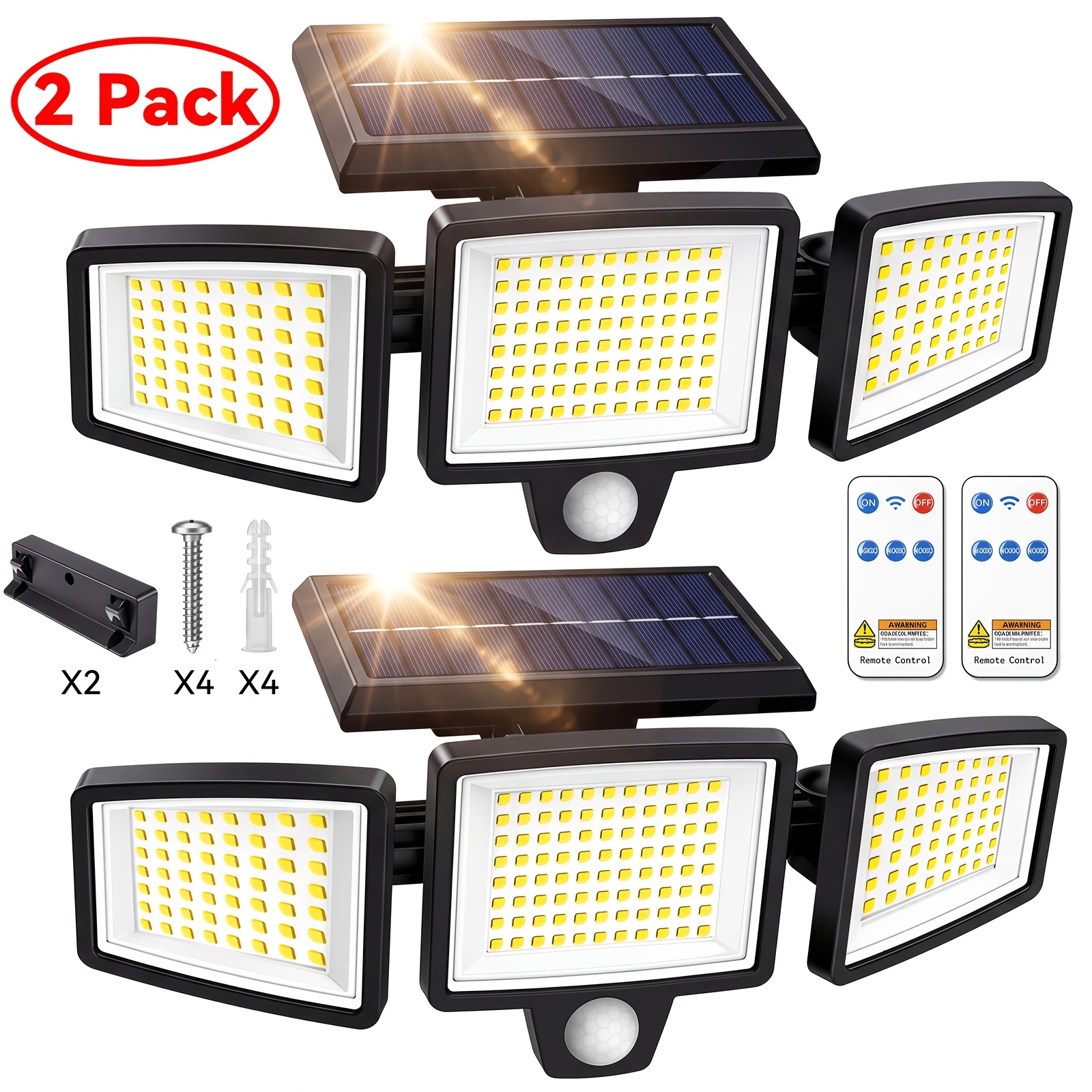 TEMU 2-pack Solar Outdoor Lights, 230 Led Motion Sensor Security Lights With Remote Control, 3-, And Dustproof, 270° Wide-angle Flood Lights, 3