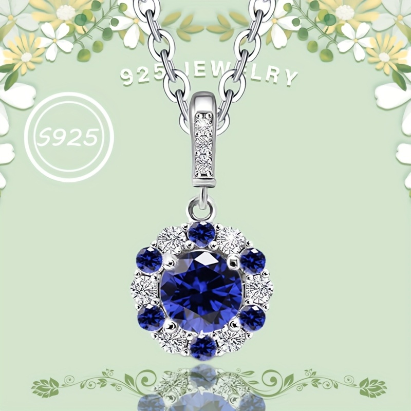 

4.28g S925 Silver Blue Solid Cubic Zirconia Round Necklace With And Exquisite Pendant, Luxurious And Fashionable Earrings, Commuting Jewelry, Birthday Party Gift For Women