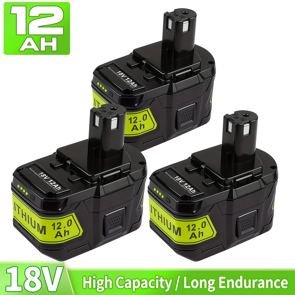 Image of 3pack 12.0ah 18v P109 Replacement Battery For Ryobi 18v Battery For Ryobi 18v 12000mah For Ryobi Battery Rb18l50 Rb18l40 Rb18l25 Rb18l15 Rb18l13 P104 P105 P106 P107 P108 Cordless Power Tools