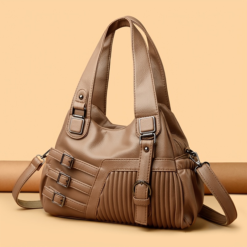 Ethnic Style PU Women'S Shoulder Bag, Trendy Women'S Tote Bag, Double-Layer Main Compartment Handbag, Suitable for Commuting, Shopping, Dating, Traveling, And More