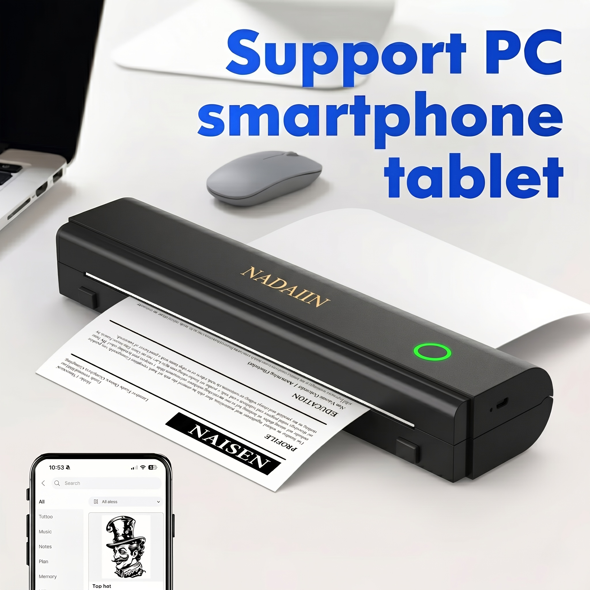 n80 portable inkless thermal printer wireless wireless mobile printer supports 8 5x11 us letter a4 thermal paper compatible with phone laptop for home   travel