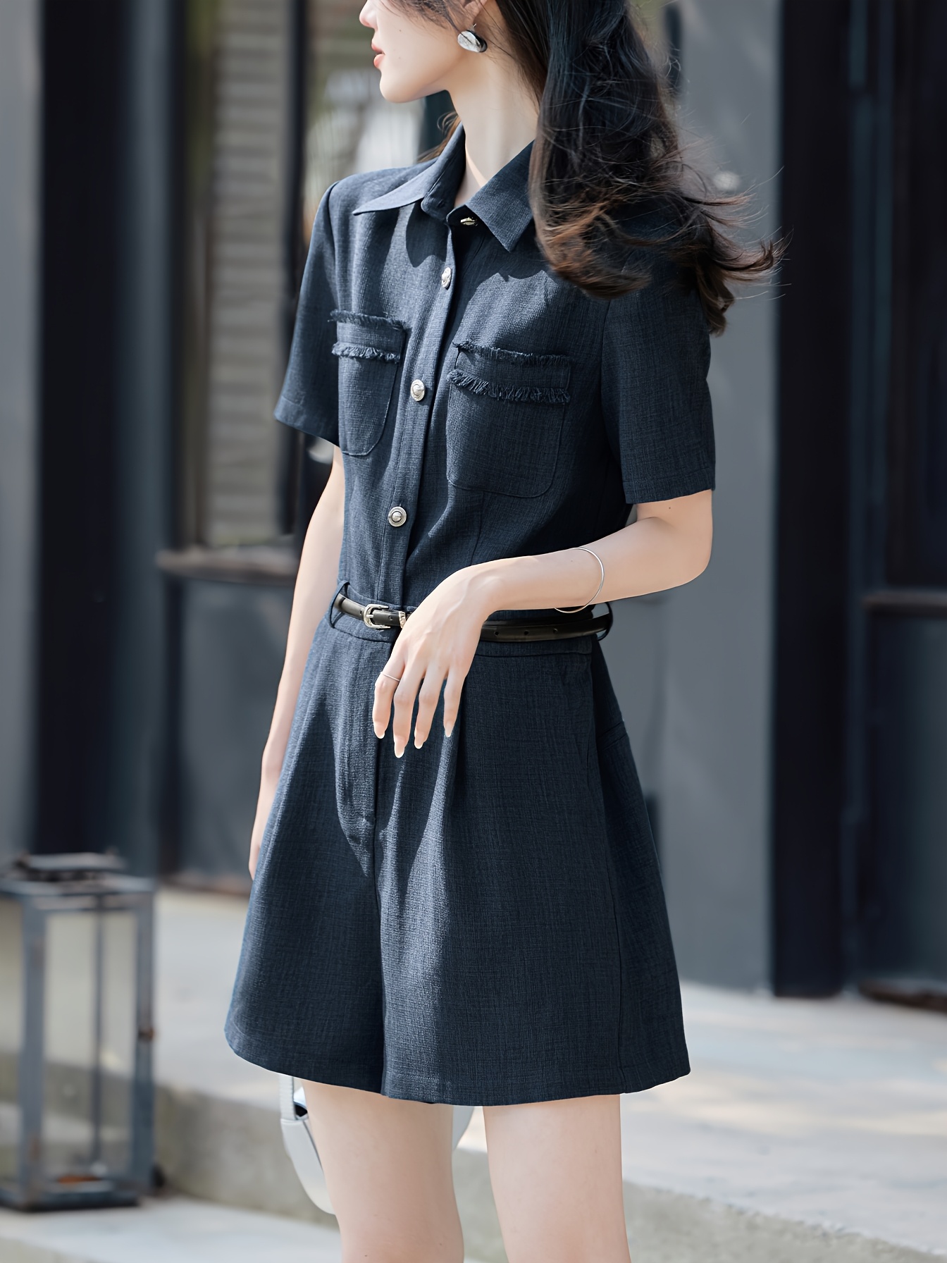 xwi elegant summer jumpsuit women chic solid color short Temu Oman - Main Image