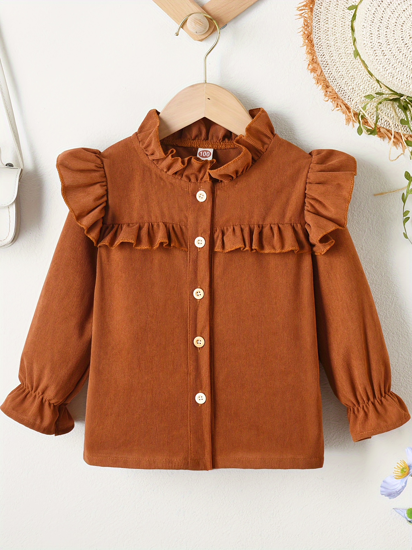 Girls Ruffle Collar Long Sleeve Shirt Button Down Blouse Top Elegant &  Versatile