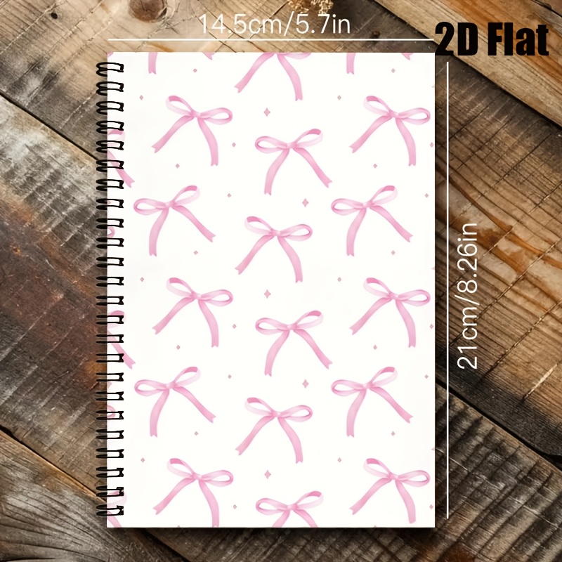 TEMU 1pc 2d Flat Spiral Notebook, Pink Knot Embellished A5 Notebook, Binding Recording Day, Size X 14.5cm, 50 Sheets 100 Pages, Suitable For Daily