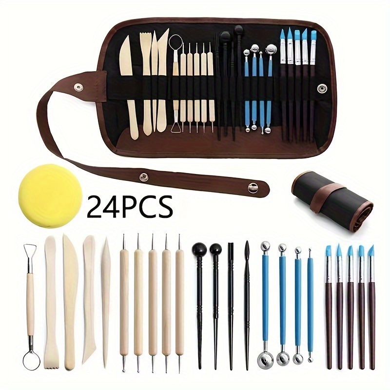 

24pcs Stainless Steel Pottery Sculpting Tool Set, Diy Ceramic Carving Kit, Clay Modeling Shaping Beginner's Tools With Storage Case