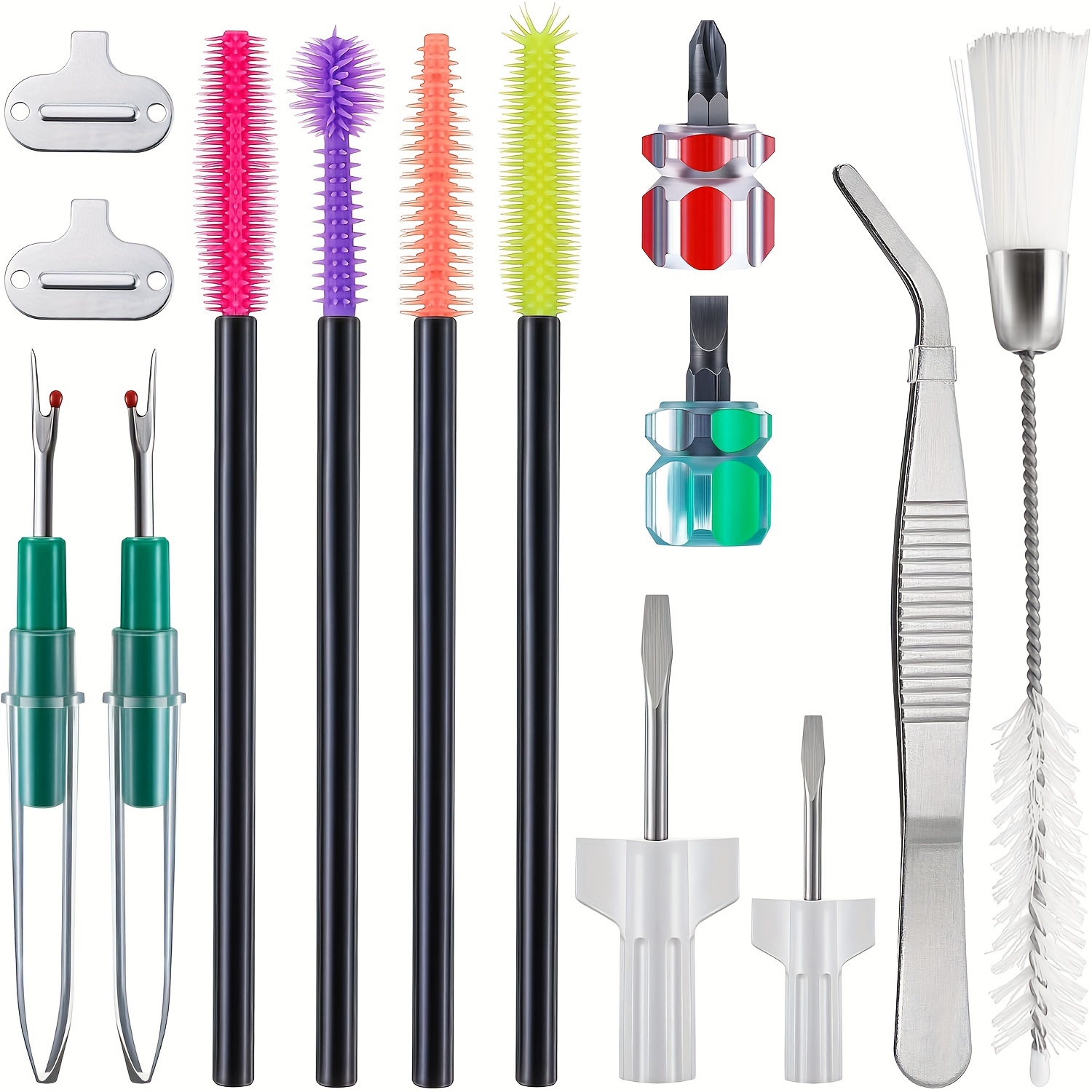 

A Set Of 14 Sewing Machine Cleaning Kits, Including Repair Tools Like Tweezers, Double-headed Brushes, Screwdrivers, Seam , And Silicone Brushes For Maintaining And Cleaning Sewing Machines.