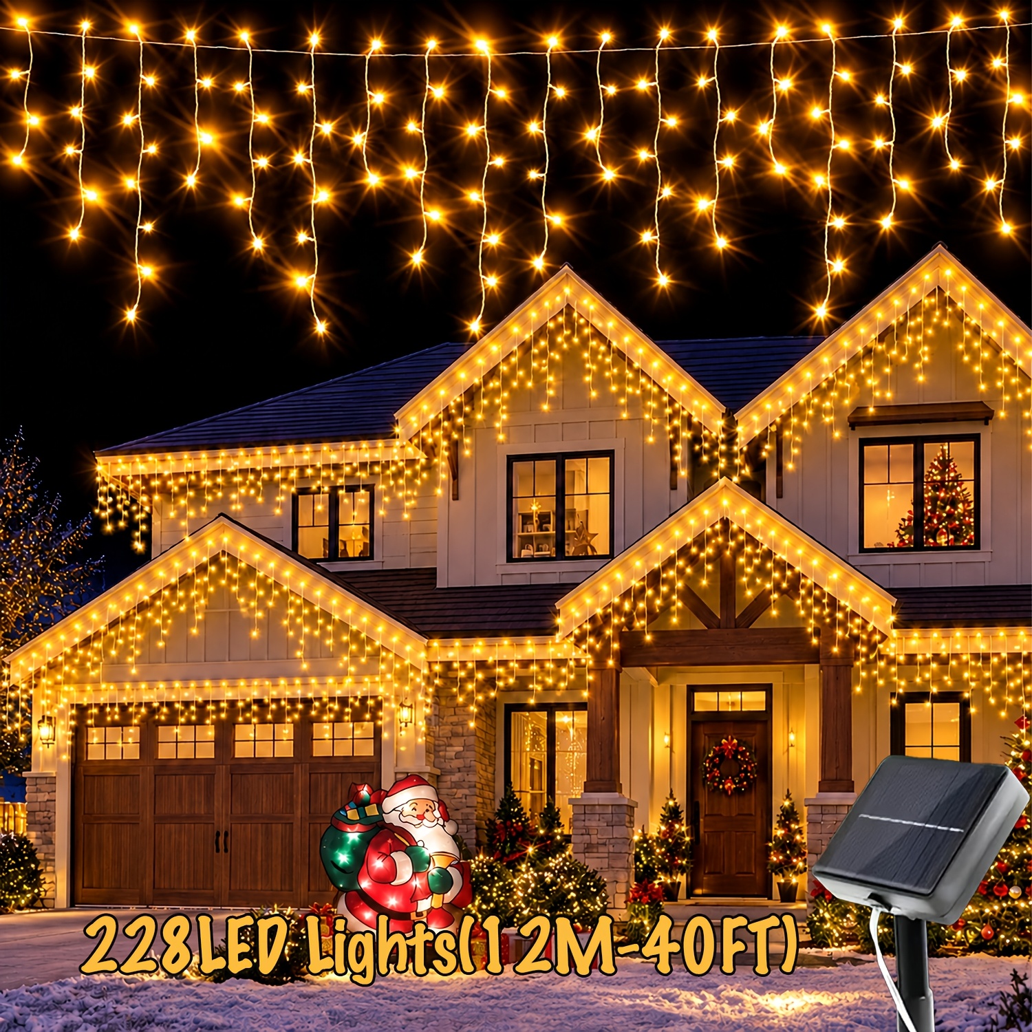 TEMU 228/162/96 Led Outdoor Solar Icicle Lights, Christmas Decorative Lights, With 8 Flashing Patterns, Hanging Decorative Lights To Create A Festive