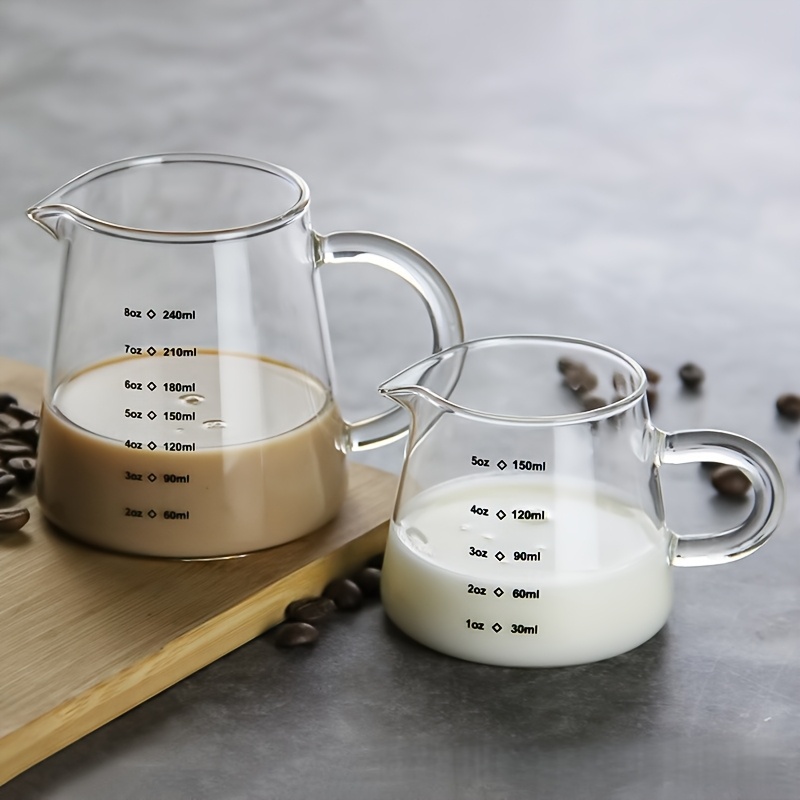 1pc 150ml/240ml Flat-Scale Milk Jug, Baking Utensil, Thickened Milk Glass Cup, Graduated Coffee Cup, High Borosilicate Glass Pitcher