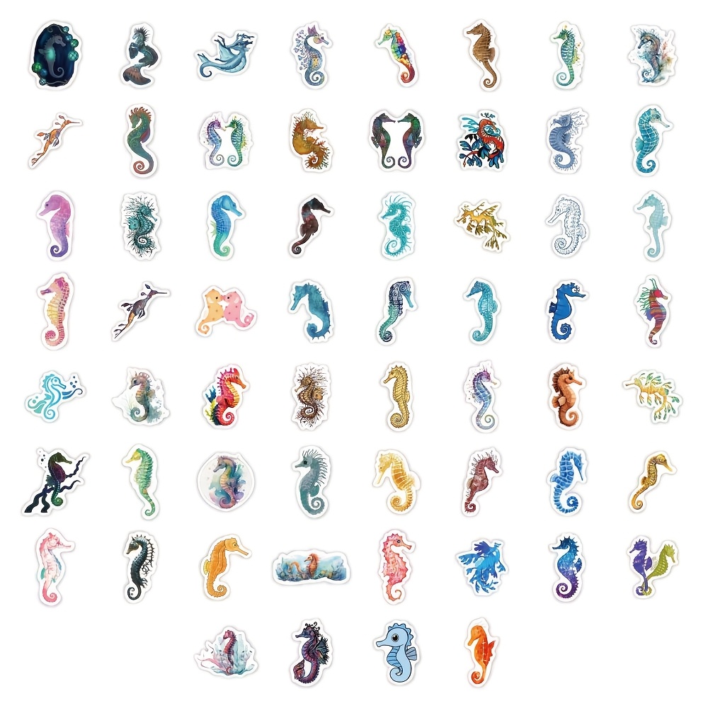 60pcs Of Ocean-themed Seahorse Stickers, Suitable For Laptops, Water Bottles, Phone Cases, Journals, Scrapbooks, And Party Supplies; And Not Easy To Fall Off