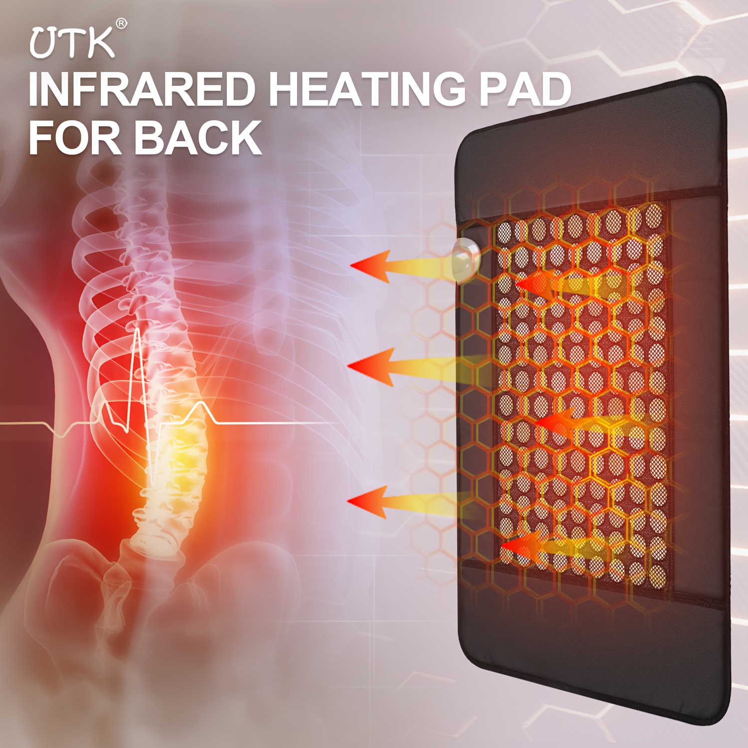 utk heating pad for back with auto shut-off & memory function, 23.5 x16 large heating pad with adjustable temperature (104°f-140°f),   protection & portable travel bag - pu heating pad for lower back, neck, shoulders - ideal gift for  , 110v-130v us plug (battery-powered design not included), heating pad for back electric, back heating pad, heating pad for back   women, heat pad for back, handheld electric heater, heating pad for body relaxation, continuous Product details 5