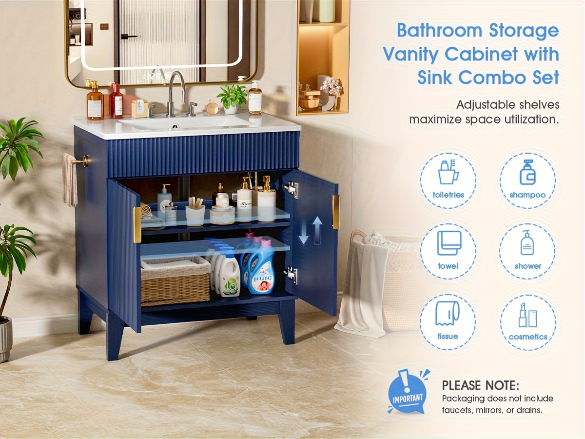 Modern Fluted Bathroom Vanity Set - Freestanding Storage Unit with Ceramic Sink 12 Modern Fluted Bathroom Vanity Set with Sink Detail