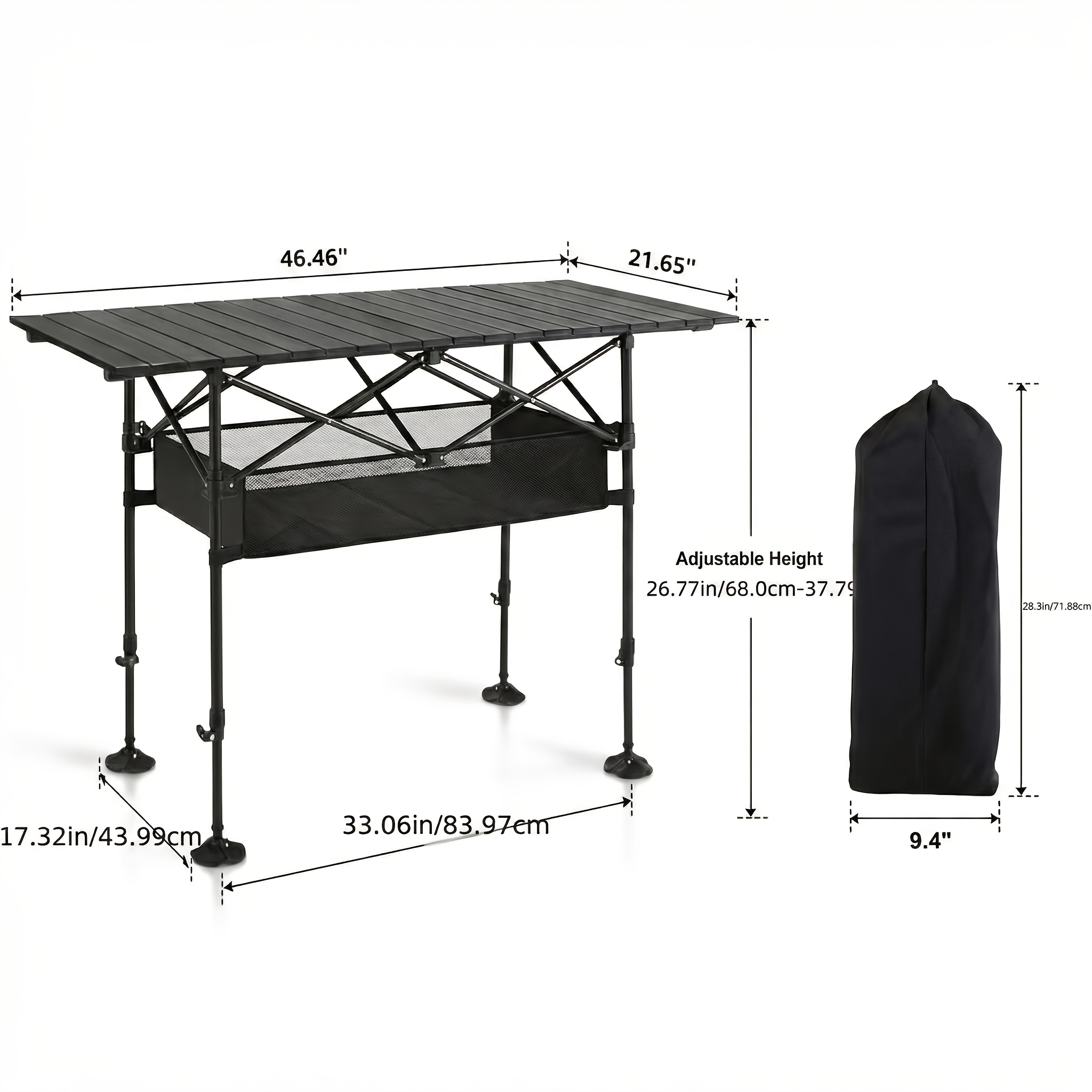 TEMU Portable Height-adjustable Folding Table With Storage Bag, Camping Bbq Folding Table, 46.4in X 37.4in, Options, Picnic Bbq Table, , Sturdy And
