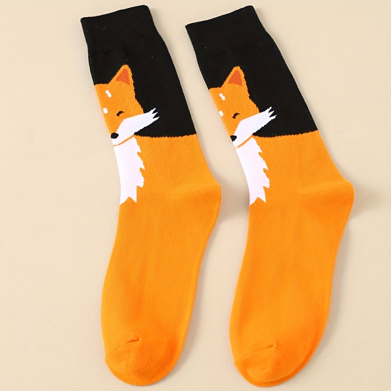 

Cartoon Fox Socks, Novelty Street Style Unisex Mid Tube Socks, Women's Stockings & Hosiery