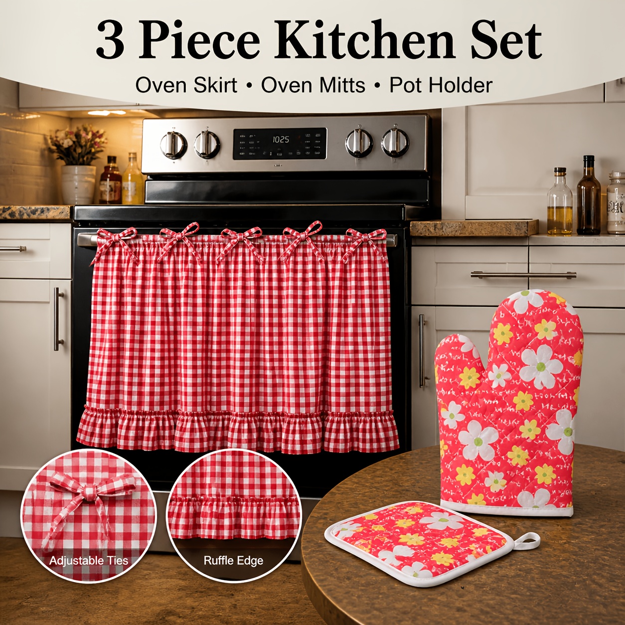 Temu – TEMU Kitchen Apron Farmhouse Oven Skirt Curtain Kitchen Decor With Ruffle Edge Tie Cabinet Cover For Rustic Home Kitchen Styling