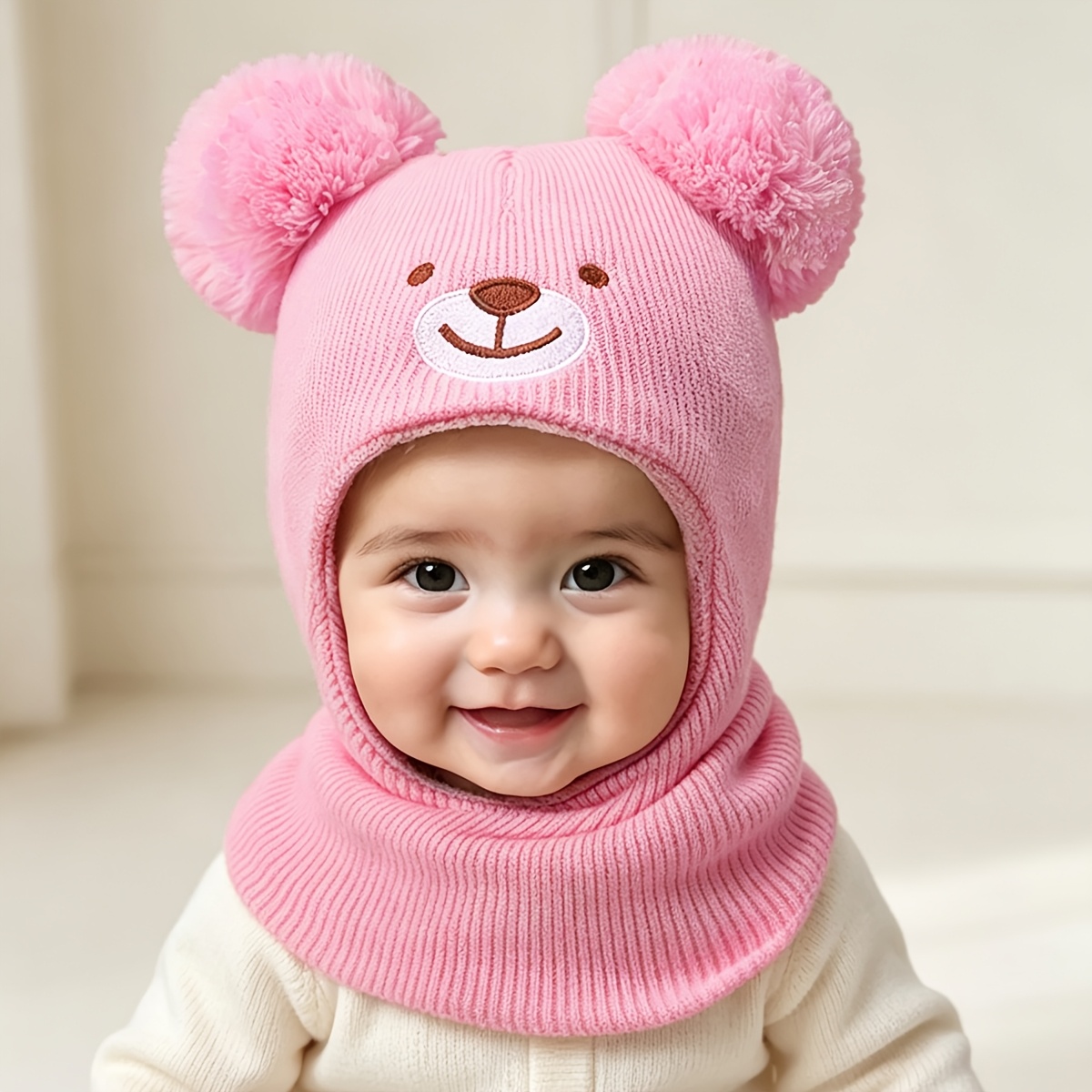 Image of 1pc Pack 0-3 & 3-8 Years Baby Bear Ear Knit Hat - Options, Knit Winter Ear Hat, Unisex Ski Mask, Hand Washable Outdoor Cold Weather Accessory, Suitable For Newborns To Children